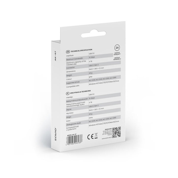 EAN 5901986048183 - Savio AK-67 caja para disco duro externo Caja externa para unidad de estado sólido (SSD) Gris M.2 imagen 11