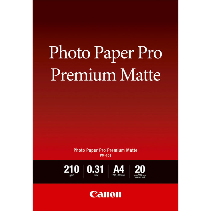 Canon Pro Premium Pm-101 Mate Suave 310 Micrones A4 (210 X 297 Mm) 210 G/M² 20 Hoja(S) Papel Fotográfico Brillante Para Pixma Pro-1 Pro-10 Pro-100