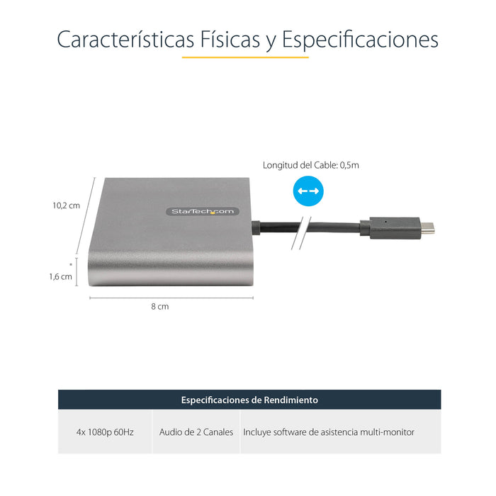 EAN 0065030888714 - StarTech.com USBC2HD4 Adaptador gráfico USB 1920 x 1080 Pixeles Gris imagen 6