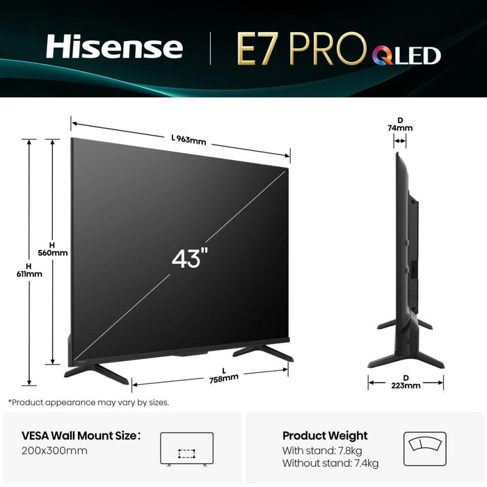 EAN 6942351424330 - Hisense E7Q PRO 43E7Q PRO 109,2 cm (43") 4K Ultra HD Smart TV Wifi Negro imagen 2