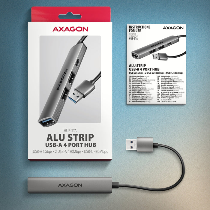 EAN 8595247909329 - Axagon HUB USB HUE-STA, 4x USB ALU STRIP hub, 1x USB-A 5Gbps, 2x USB-A & 1x USB-C 480Mbps, kabel USB-A 12 imagen 6