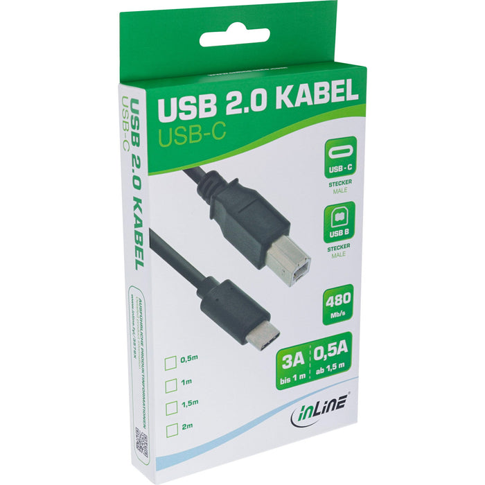 EAN 4043718249985 - InLine 35766 cable USB USB 2.0 0,5 m USB C USB B 0,48 Gbit/s Negro imagen 2