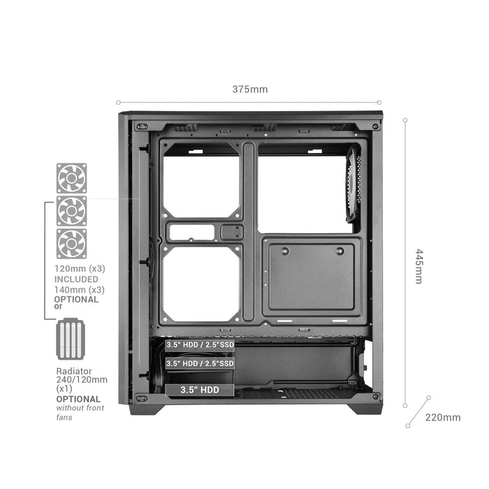 Caja Pc Atx Semitorre Mars Gaming Mc-Quantum Doble Cristal Templado Argb Gpu 335mm Negra