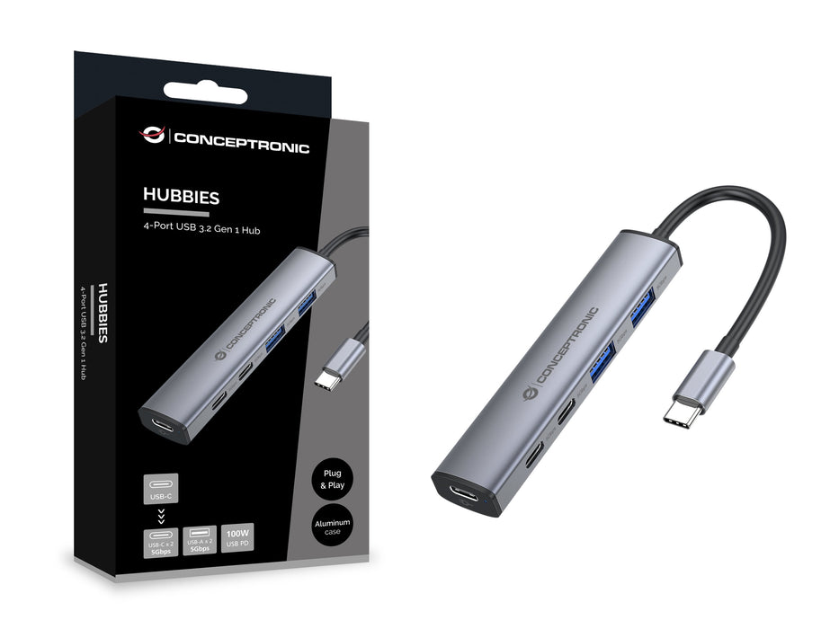 Conceptronic 4-1 Dock Usb-C->2xusb-C 2xusb-A 100wpd Gr
