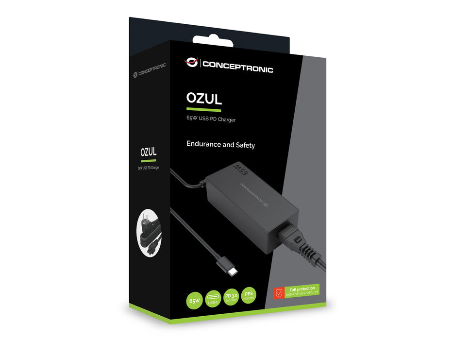 Cargador Portatatil Usb-C Conceptronic Ozul09be Pd 65w 5v A 20v
