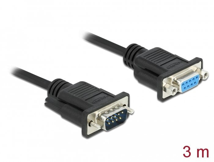 Delock Rs-232 Cable Seriell D-Sub9 Stecker Zu Buchse Nullmodem Mit Schmalem Steckergehäuse 3 M