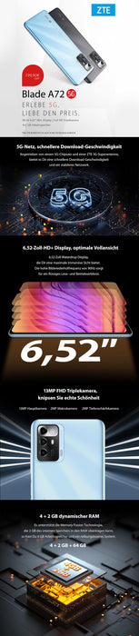 EAN 8032325335071 - WINDTRE ZTE BLADE A72 5G 16,6 cm (6.52") SIM doble Android 11 USB Tipo C 4 GB 64 GB 4000 mAh Gris imagen 3
