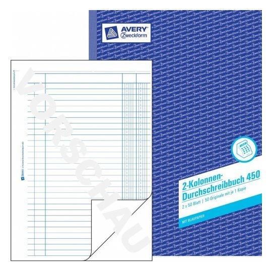 Avery Zweckform Durchschreibebuch - 50 Hoja - 2 Spalten - A4 (210 X 297 Mm)