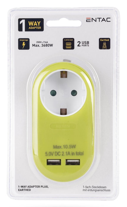 Entac Meckdosenadaptador + 2x Usb-A Lime