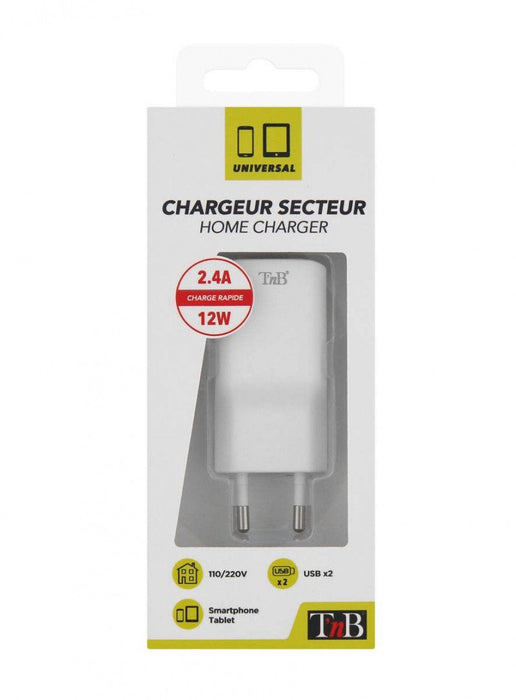 Tnb 2.4a Mains 2 Usb Charger White