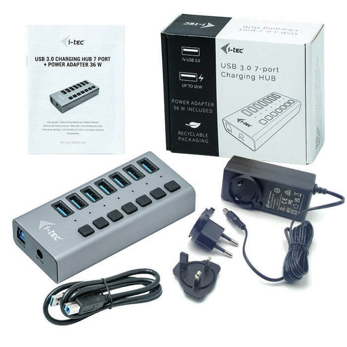 EAN 8595611702938 - i-tec U3CHARGEHUB7 cargador de dispositivo móvil Universal Gris Corriente alterna Carga rápida Interior imagen 4