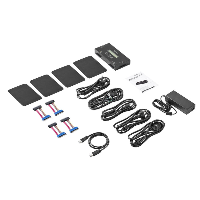 Startech.Com Borrador De 4 Bahías Para Discos Duros Y Ssd Sata De 2,5" Y 3,5" - Desinfectador Externo De Discos Para Borrado Seguro Con 9 Modos - Puerto Rs232 - Cumple Con Nist/Dod Y Taa