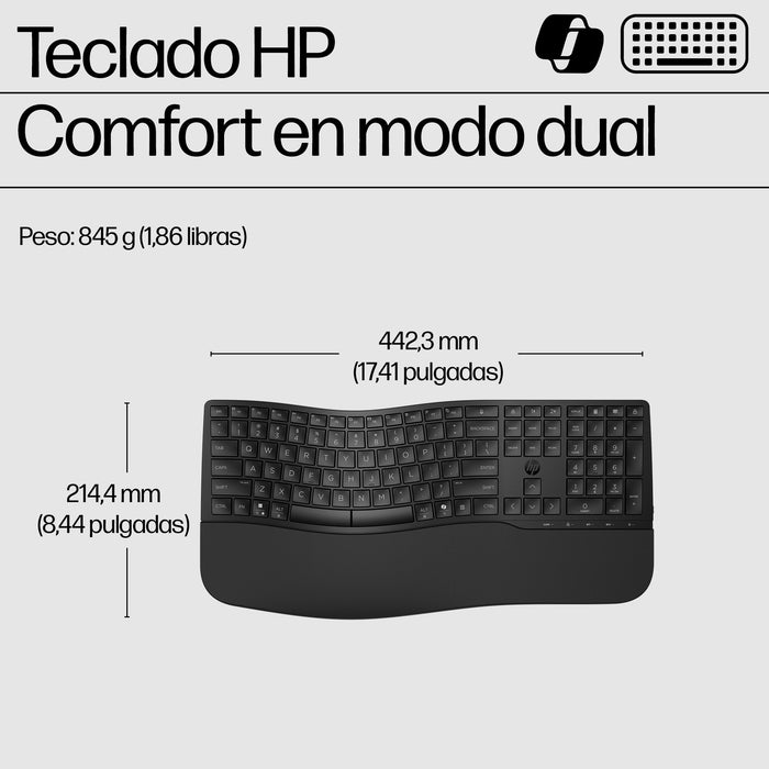 EAN 0198122954957 - HP 685 Comfort Dual-Mode Keyboard teclado Oficina RF Wireless + Bluetooth Negro imagen 7