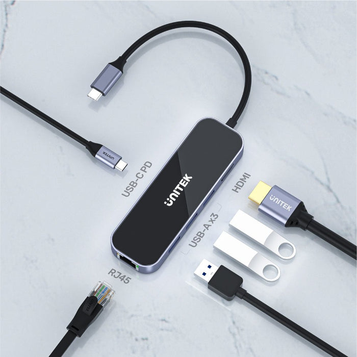 EAN 4894160048097 - UNITEK uHUB H6 Alámbrico USB 3.2 Gen 1 (3.1 Gen 1) Type-C Negro, Gris imagen 4