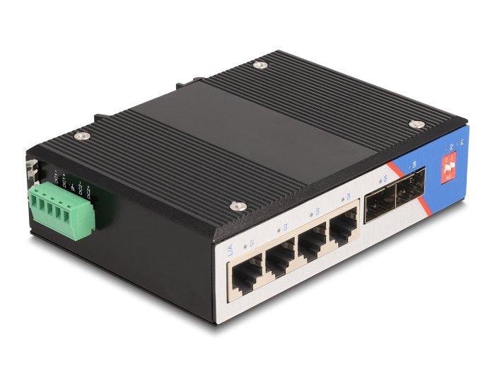 Delock 88015 Switch Gigabit Ethernet Industrial 4 Puertos Rj45 2 Puertos Sfp Para Carril Din