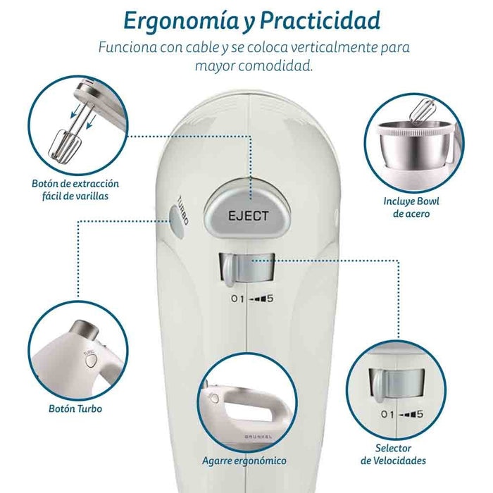 EAN 8426156017105 - Grunkel AM-350TURBO5BOWL batidora Batidora de varillas 350 W Blanco imagen 6