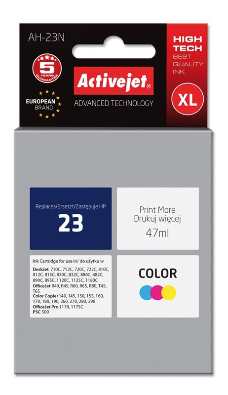 EAN 5904356281920 - Activejet AH-23N cartucho de tinta 1 pieza(s) Compatible Alto rendimiento (XL) Cian, Magenta, Amarillo imagen 1