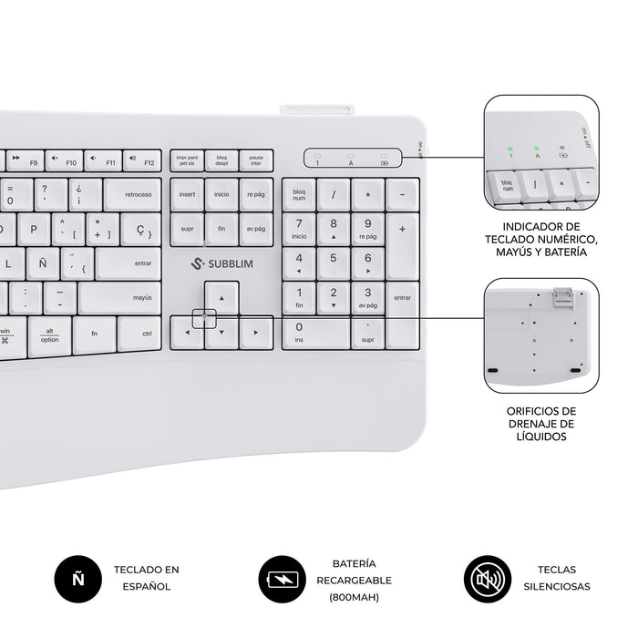 EAN 8436586743437 - SUBBLIM SUBKBC-DCOPW1 teclado Ratón incluido Hogar / Oficina RF Wireless + Bluetooth QWERTY Español Blanc imagen 5