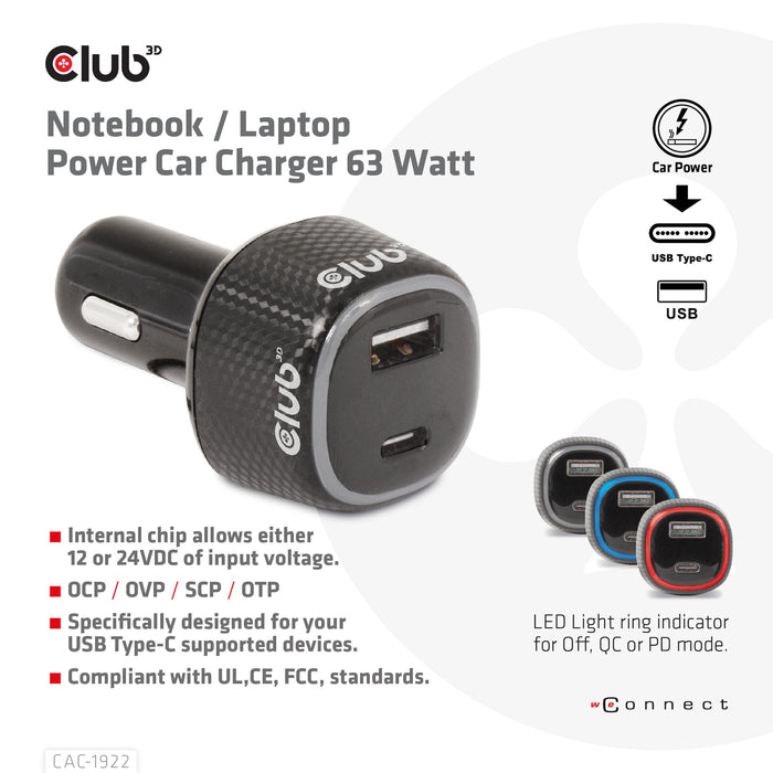 EAN 8719214472795 - CLUB3D CAC-1922 cargador de dispositivo móvil Portátil Negro Encendedor de cigarrillos Auto imagen 2