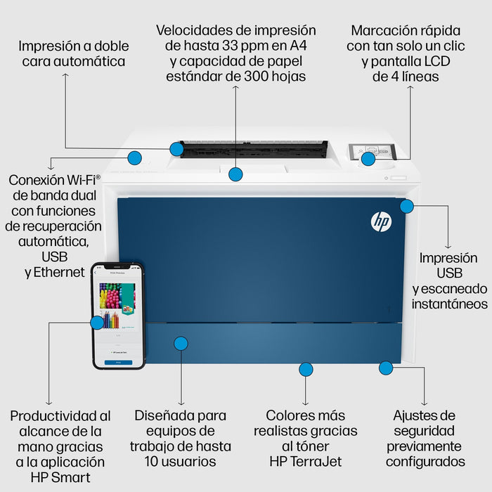 Impresora Láser Color Hp Laserjet Pro 4202dw Wifi Dúplex Blanca Y Azul