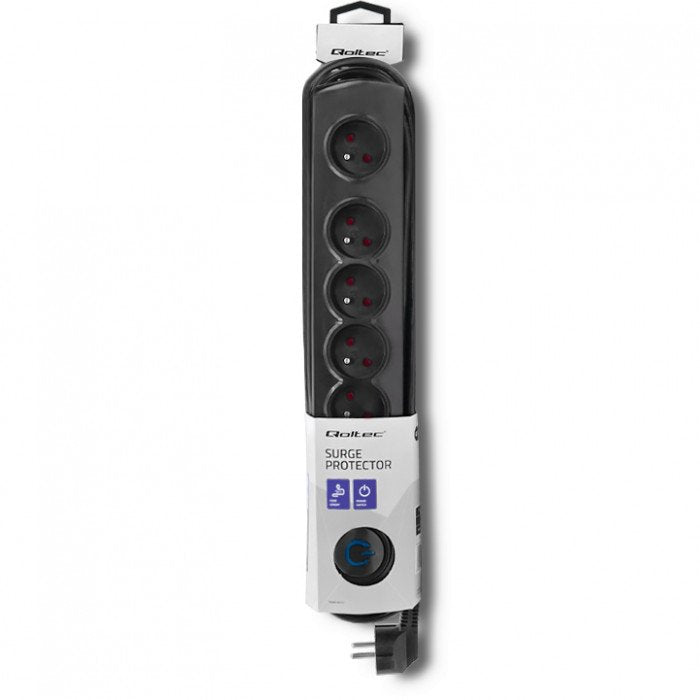 EAN 5901878501727 - Qoltec 50172 limitador de tensión Negro 6 salidas AC 230 V 5 m imagen 5