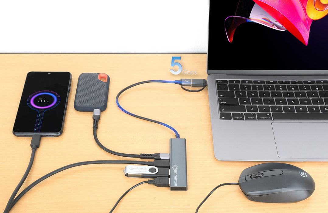 EAN 766623181075 - Manhattan 181075 hub de interfaz USB 3.2 Gen 1 (3.1 Gen 1) Type-A + Type-C 5000 Mbit/s Gris imagen 5