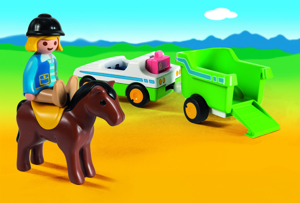 Playmobil 70181 1.2.3 Coche Con Remolque Para Caballos