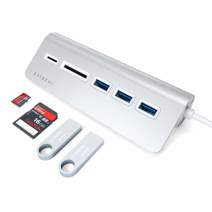 Satechi Aluminium Hub Combo Usb-C (3x Usb-A, Czytnik Kart Micro/Sd) (Srebrny)