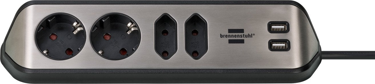 EAN 4007123668076 - Brennenstuhl 1153590410 base múltiple 2 m 4 salidas AC Interior Negro, Plata imagen 1