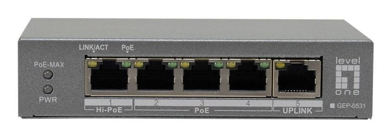Levelone Poe+Switch 3xge Poe/1xhi-Poe 60w Unmanaged Plástico