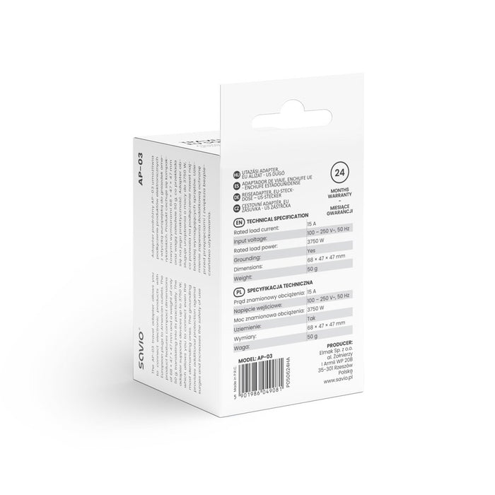 EAN 5901986049081 - Savio AP-03 adaptador e inversor de corriente Universal 3750 W Blanco imagen 4