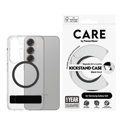 EAN 5715685016493 - PanzerGlass CARE™ by ® Case Transparent w. Black Kickstand & Qi Compatible Samsung Galaxy S25 funda para  imagen 2