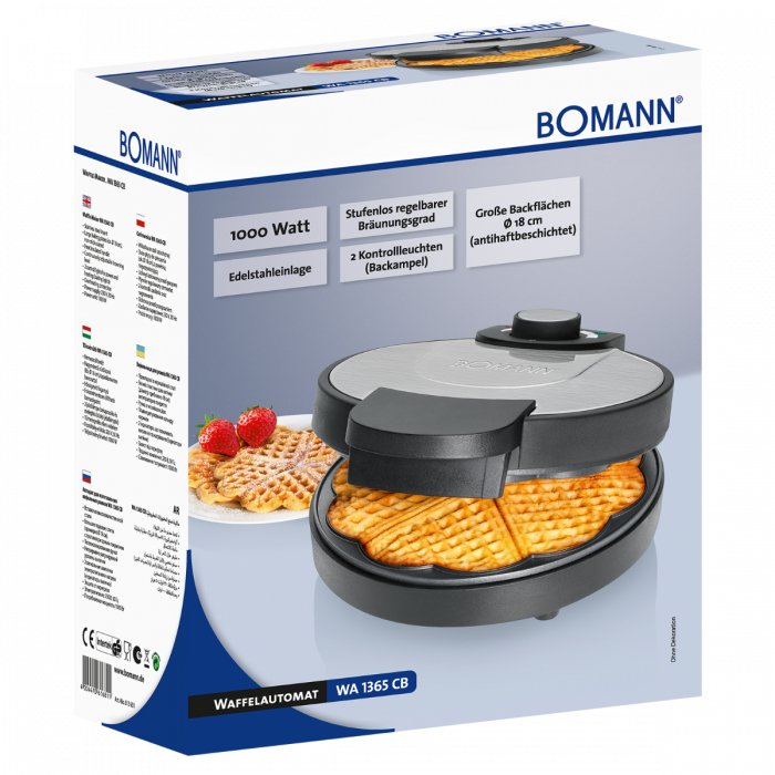 EAN 4004470616811 - Bomann WA 1365 CB 6 barquillo(s) 1000 W Negro, Acero inoxidable imagen 2