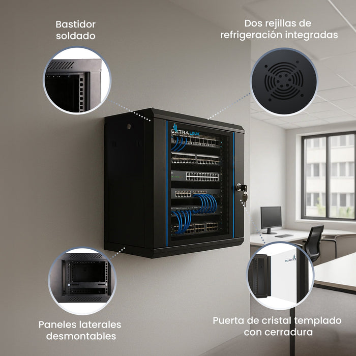 EAN 5902560367249 - Extralink 9U 600X450 WALL-MOUNTED RACKMOUNT CABINET BLACK Bastidor de pared imagen 10