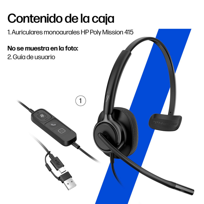 EAN 0199764365576 - HP Poly Mission 425 Stereo USB Wired Headset Classic (Bulk) Negro imagen 8