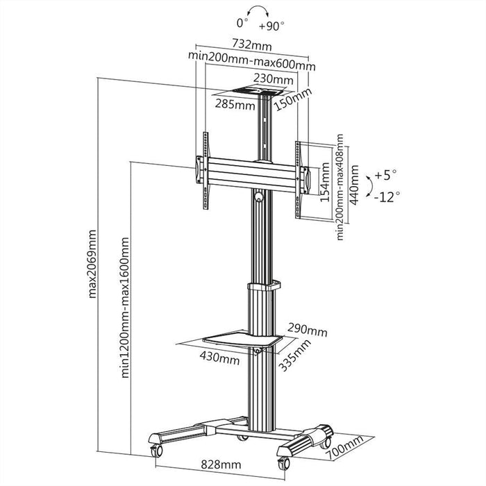 Roline Lcd- Tv-Rollstnder, 37-70 Zoll, Bis 50 Kg, Silberfarben