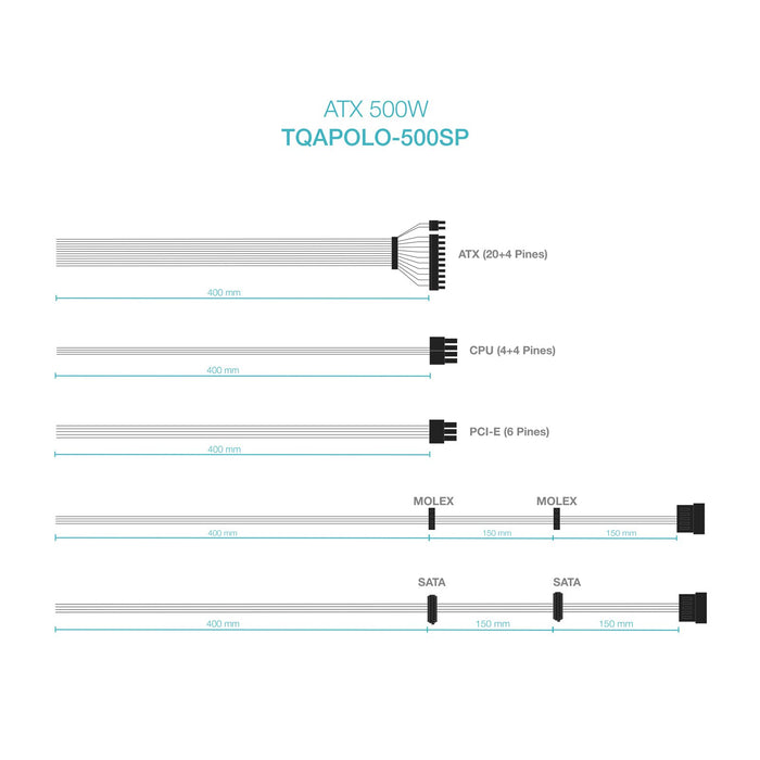 EAN 8433281010260 - TooQ TQAPOLO-500SP unidad de fuente de alimentación 500 W 20+4 pin ATX ATX Plata imagen 5