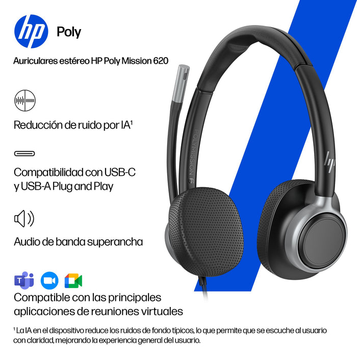 EAN 0199251820878 - HP Poly Mission 625 Stereo USB Wired Headset Alámbrico Diadema Business/Everyday USB Tipo C Negro imagen 11