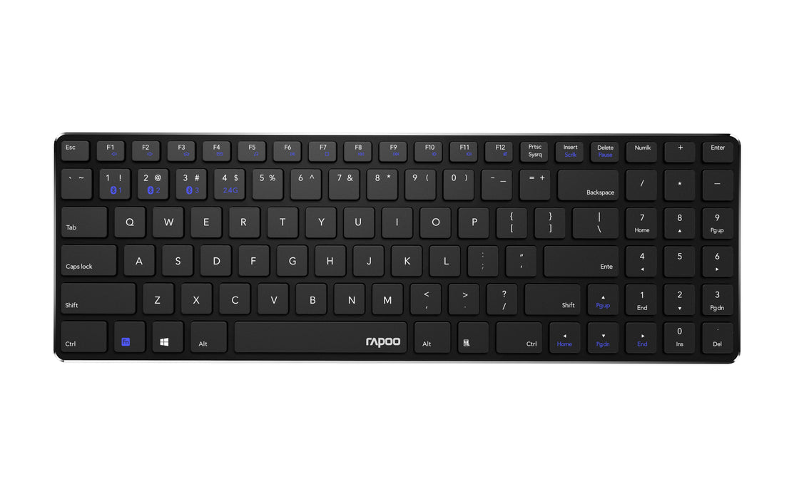 Teclado Rapoo Wireless Y Bluetooth E9100m Portugues 2.4ghz Bt 3.0 4.0 DiseãO Ultrafino Negro
