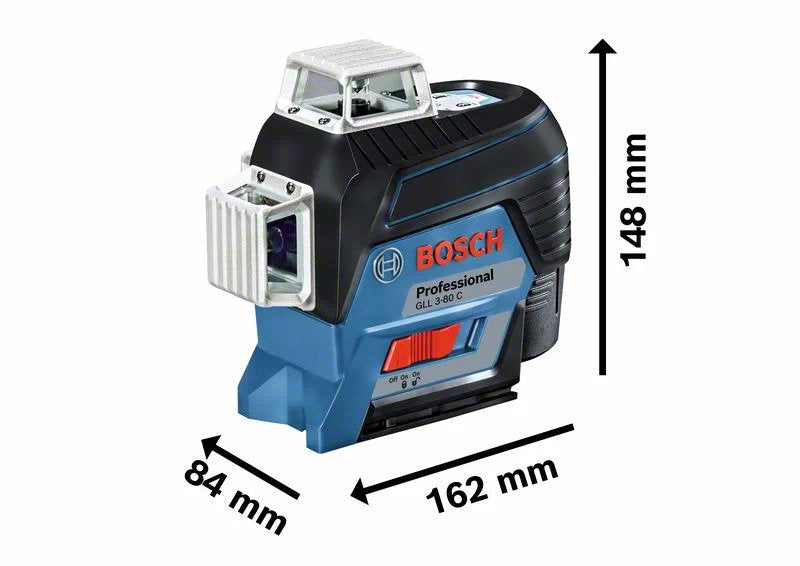 Láser De Líneas Bosch Professional  Gll 3-80 C Professional, L-Boxx, Láser De Líneas Cruzadas Azul/Negro, Con Líneas Láser Rojas, Batería De Iones De Litio De 2,0 Ah 0601063r02