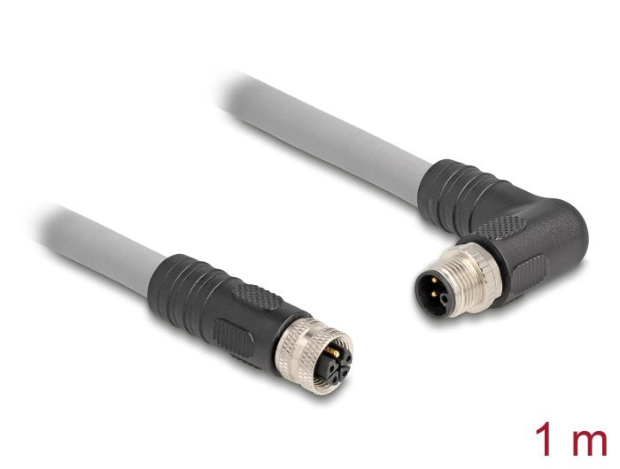 Delock M12 Cable L-Kodiert 5 Pin Stecker Rechts Gewinkelt Zu Buchse Gerade Pur Schleppkettentauglich 1 M Grau