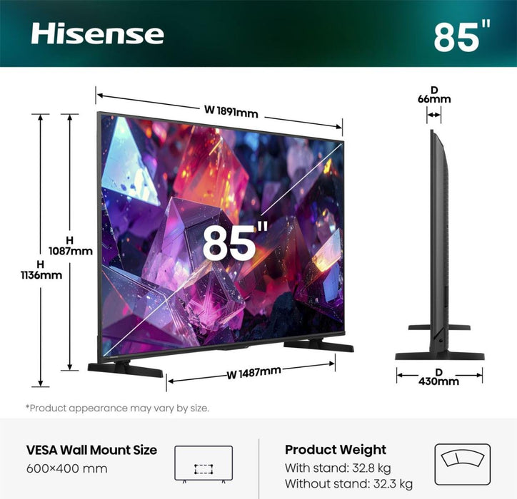 EAN 6942351436074 - Hisense 85E7S PRO 2,16 m (85") 4K Ultra HD Smart TV Wifi Negro imagen 2