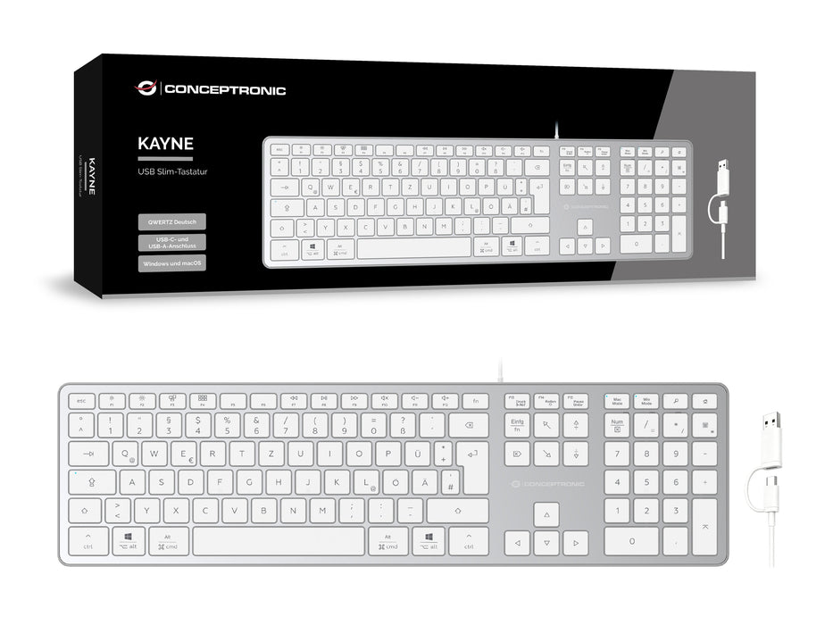 Conceptronic Usb Teclado Slim Usb-A/Usb-C Layout De Ws