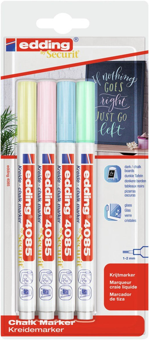 EAN 4057305037213 - Edding 4085 Pastel Set marcador de tiza Bala Azul claro, Verde claro, Rosa claro, Amarillo 4 pieza(s) imagen 1