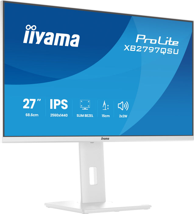 Monitor  Iiyama Prolite Xb2797qsu-W1 Led 27" 2560 X 1440 Qhd @ 75 Hz Ips 350 Cd/M² 1000:1 1 Ms 2xhdmi Displayport Altavoces Mate Blanco