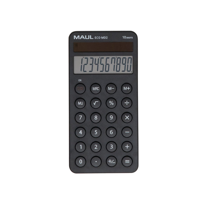 Maul Calculadora Eco Md 2  Calculadora Solar Con 10 Dígitos Y 5 Funciones  Diseño Smartphone Para Un Manejo Fácil  Calculadora De Bolsillo De Plástico 80% Reciclado  Ángel Azul  Negro