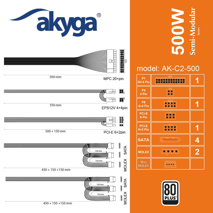 EAN 5901720139559 - Akyga AK-C2-500 unidad de fuente de alimentación 468 W 20+4 pin ATX ATX Negro imagen 7