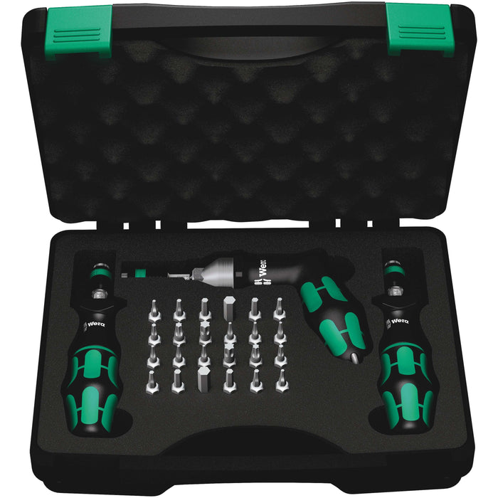 Wera 7440/41/42 Juego De Destornilladores Dinamométricos Kraftform 0,3-6,0 Nm Negro/Verde, 27 Piezas, Con Portabrocas De Cambio Rápido Rapidaptor 5074739001