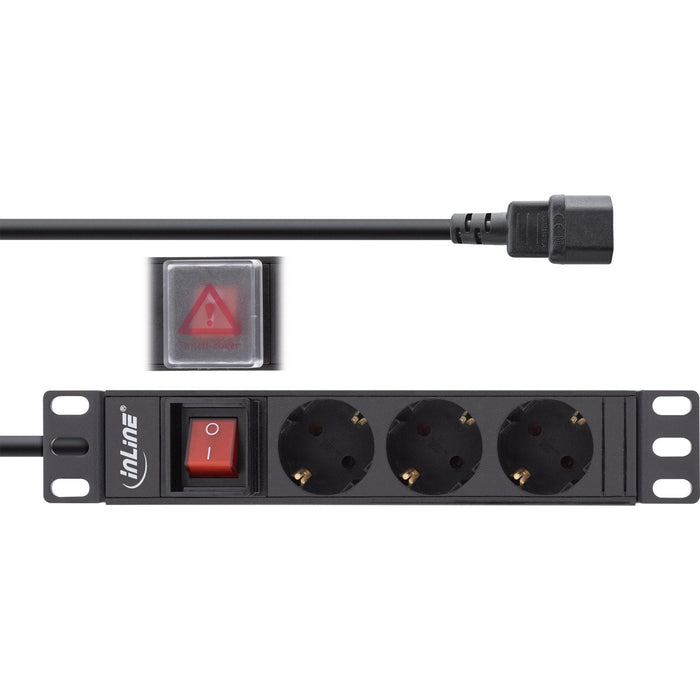 Regleta Inline 10", Contacto Protector De 3 Vías, Conexión C14, Con Interruptor, 2m Negro