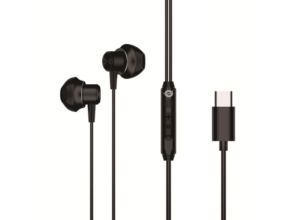 Auricular Intrauditivo Usb-C Conceptronic Brendan04b 1.2m Microfono Controles Color Negro